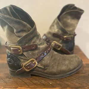 A.S. 98 Green, Brown & Black Leather Moto Boots 39